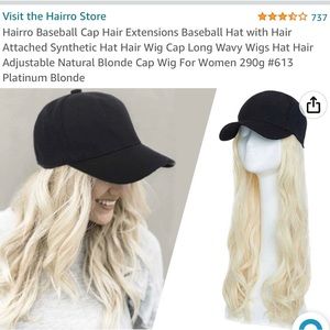 Long blonde wig attached to black baseball cap